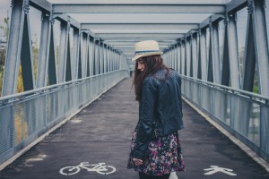 Woman on Bridge Image